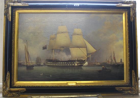 Oiliograph of sailing ship & similar a print